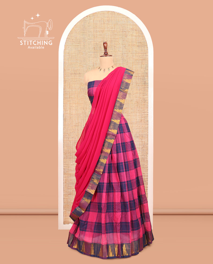 Rani Pink-Navy Blue Chettinad Cotton Half-Saree