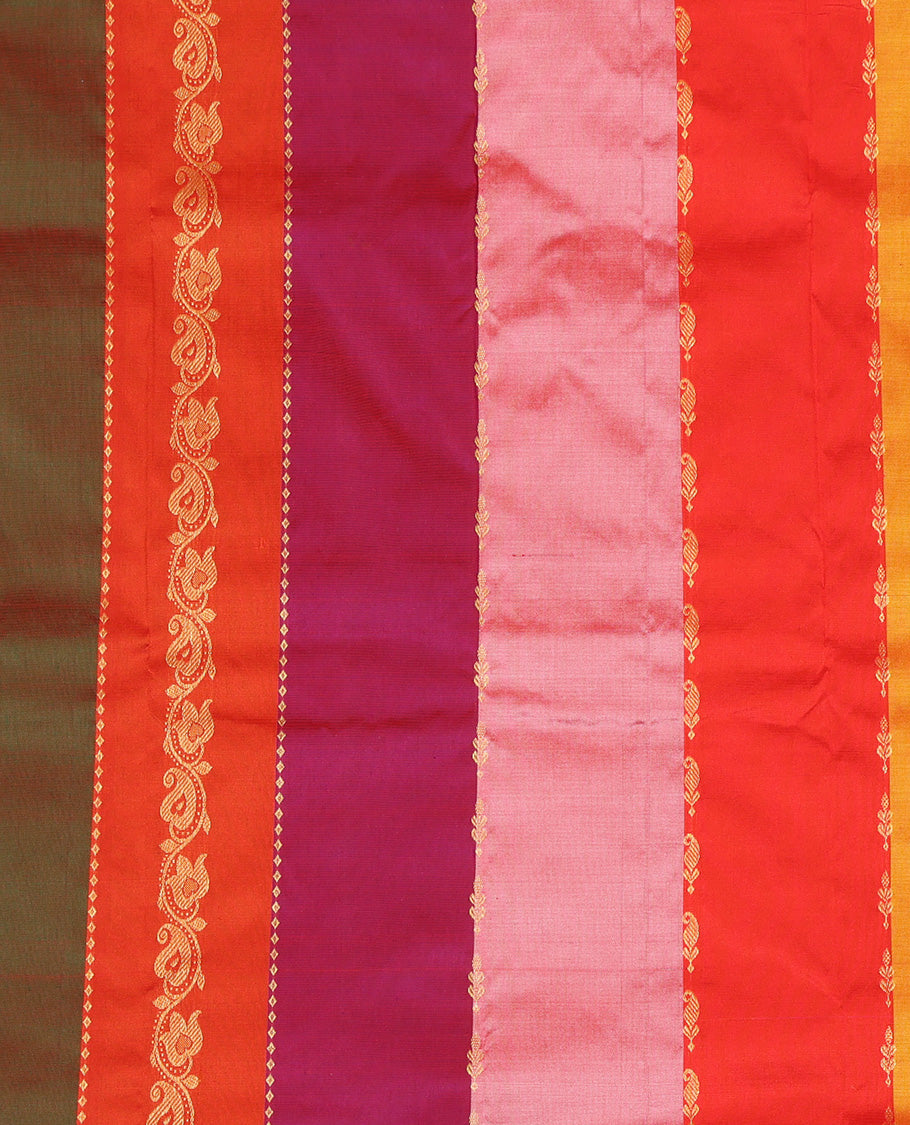 Multi-Color Striped Pure Silk Navarathna Pavadai Material Set