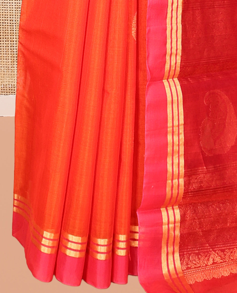 Orange Paisley Silk Cotton Saree