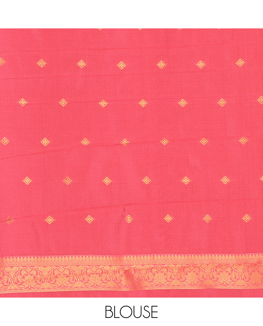 Green Art Kanchi Silk Saree, Adorned with Buttas, a Contrast Traditional Zari Border, Intricate Pallu, and a Contrast Blouse