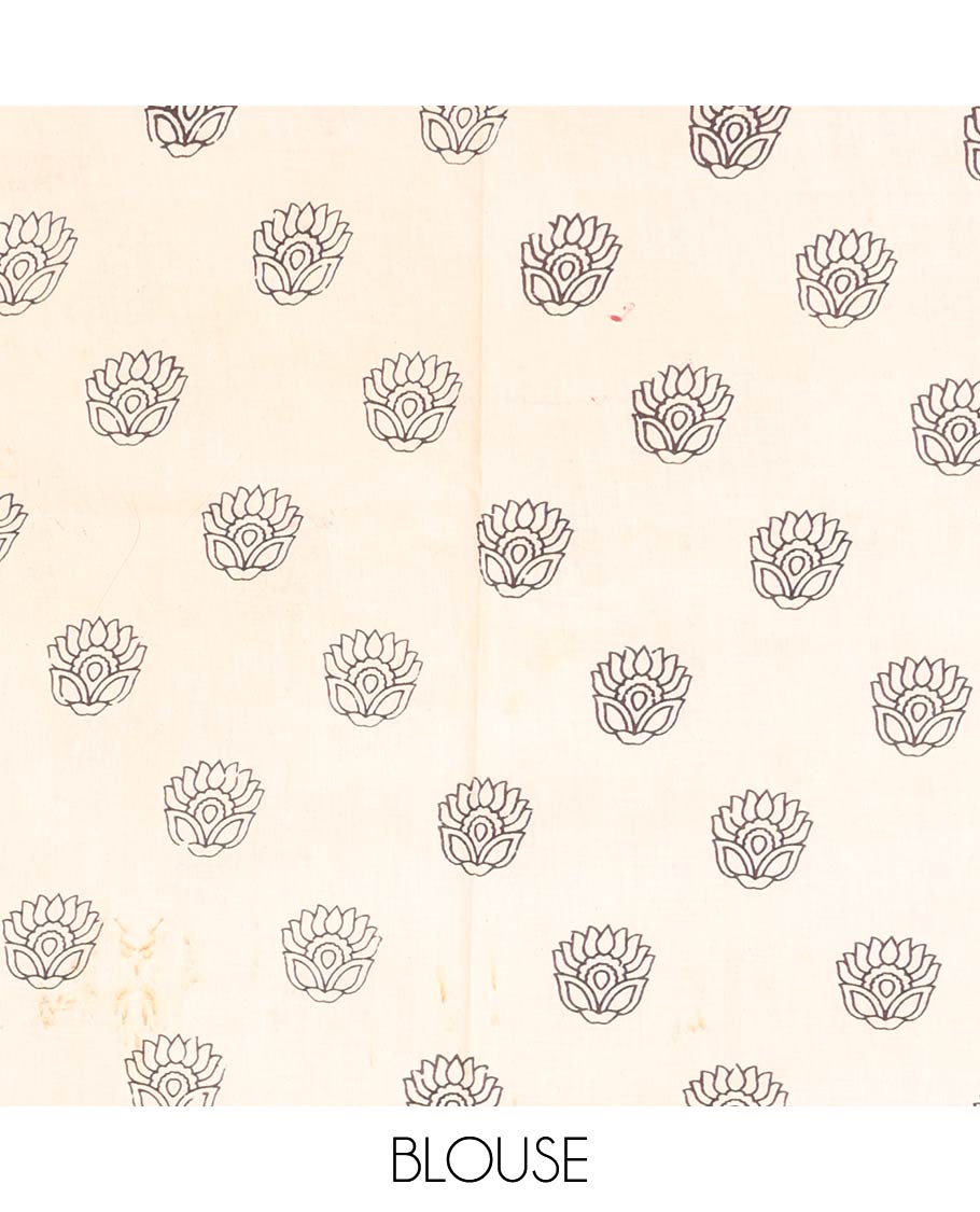 Blue Machine-Printed Kalamkari Cotton Saree, Detailed with Flora-Fauna Motifs, a Round Motifs Printed Border, Peacock Printed Pallu, and a Contrast Blouse