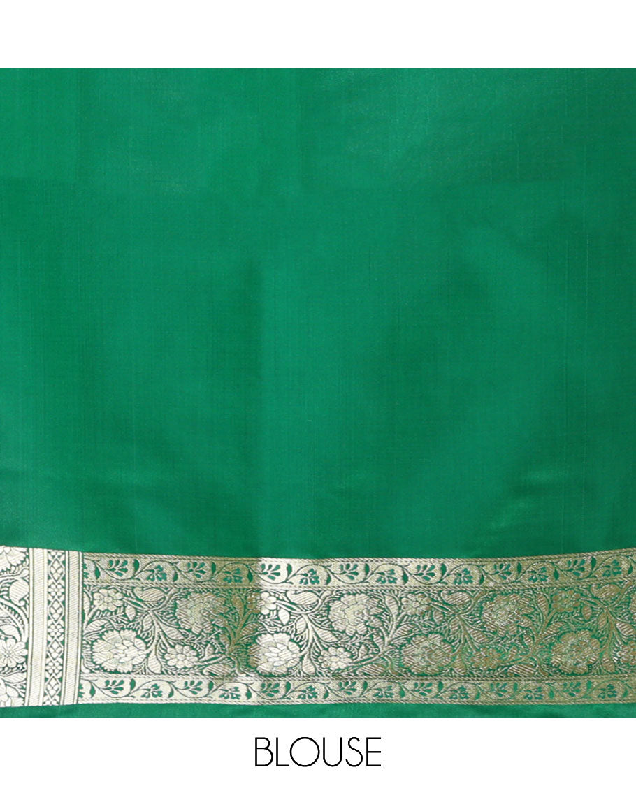 Dark brown floral buttas semi banaras nylon saree with contrast intricate zari design border & floral vine design pallu