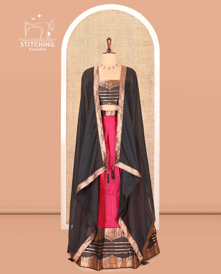 Rani Pink Semi-Silk Half-Saree