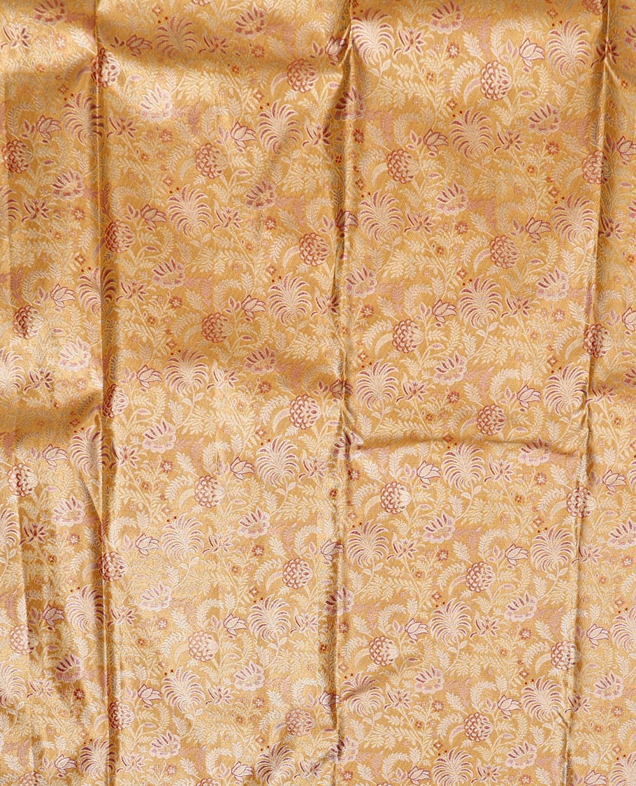 Yellow Art Silk Half-Saree, Gleamed Up with Jacquard Design, Contrast Traditional Zari Border, Paired with a Contrast Jacquard Blouse, and an Intricate Dhavani