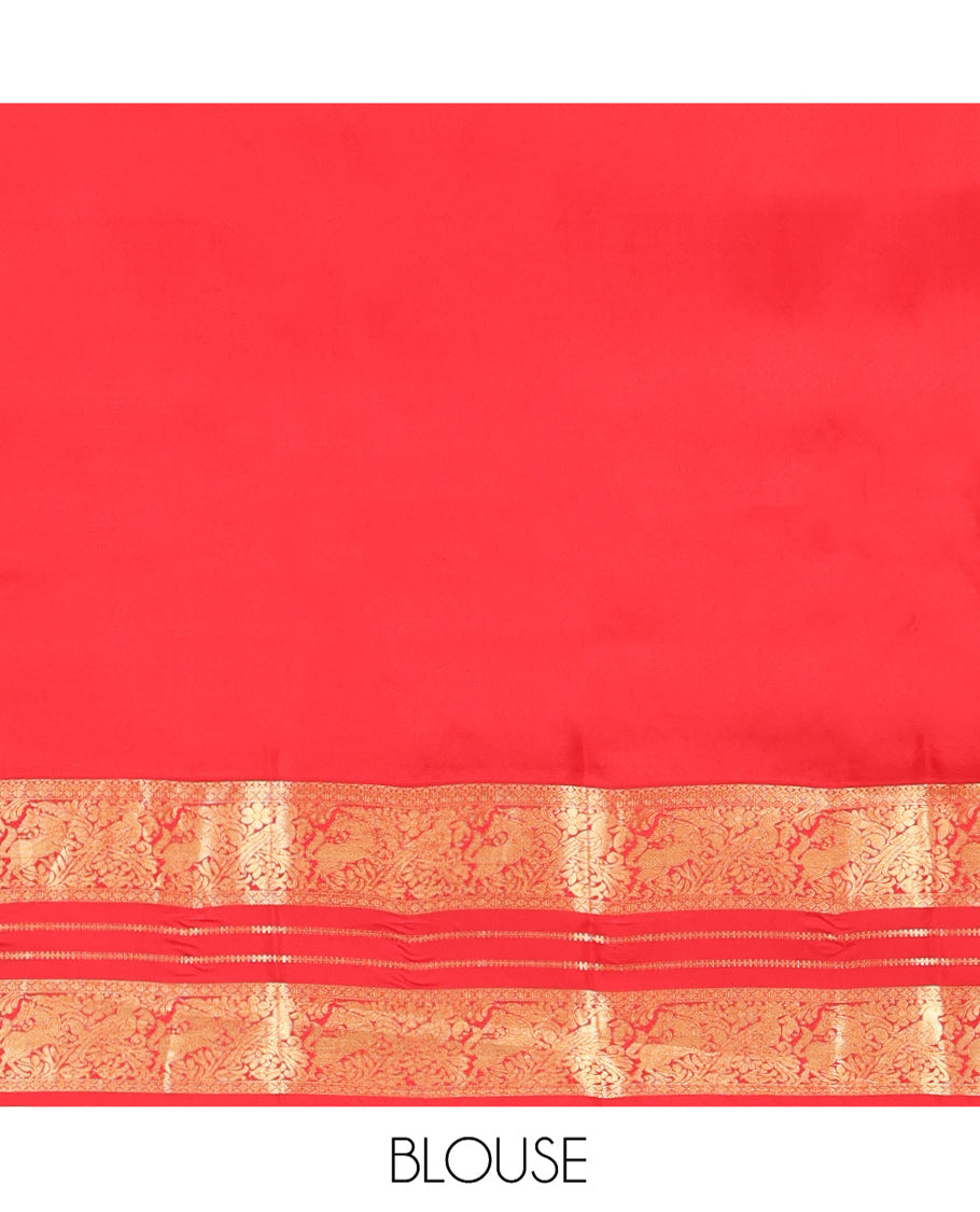 Sandal Vasundhara Silk Saree, Graced with Zari Meena Buttas All Over Its Body, Complemented by a Contrast Border of Diamond, Mayil, and Kuthirai Designs, Grand Jaal Pallu, and Paired with a Contrast Blouse