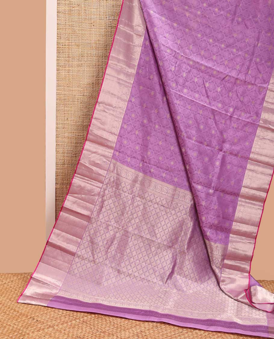 lavender floral jacquard kancheepuram silk saree with self floral design border & jaal design pallu