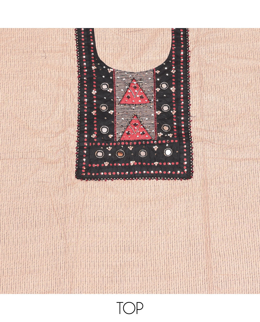 Chikku Cotton Material Churidar Set, Crafted with Stripes and Neck Work Top, a Contrast Geometric Printed Bottom, and Geometric Printed Dupatta