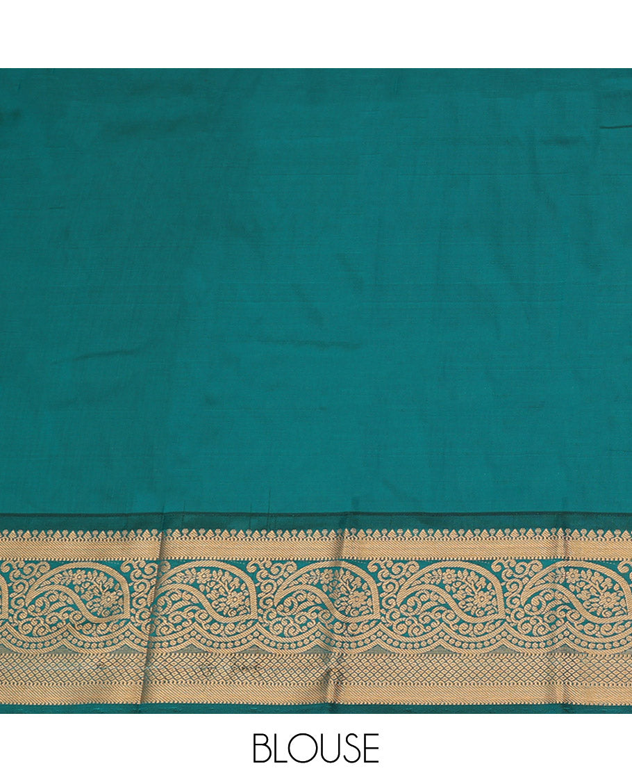 Pink Art Silk Pavadai Material Set, Prettified with Zari Butta Enclosed Checks All Over the Skirt, Complemented by a Contrast Paisley Zari Border, and Paired with a Contrast Blouse