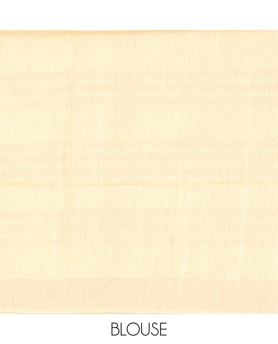 Borderless Yellow Tussar Silk Saree, Enthralled with Checked Design on Its Body, a Self-Heathered Pallu, and Paired with a Matching Blouse