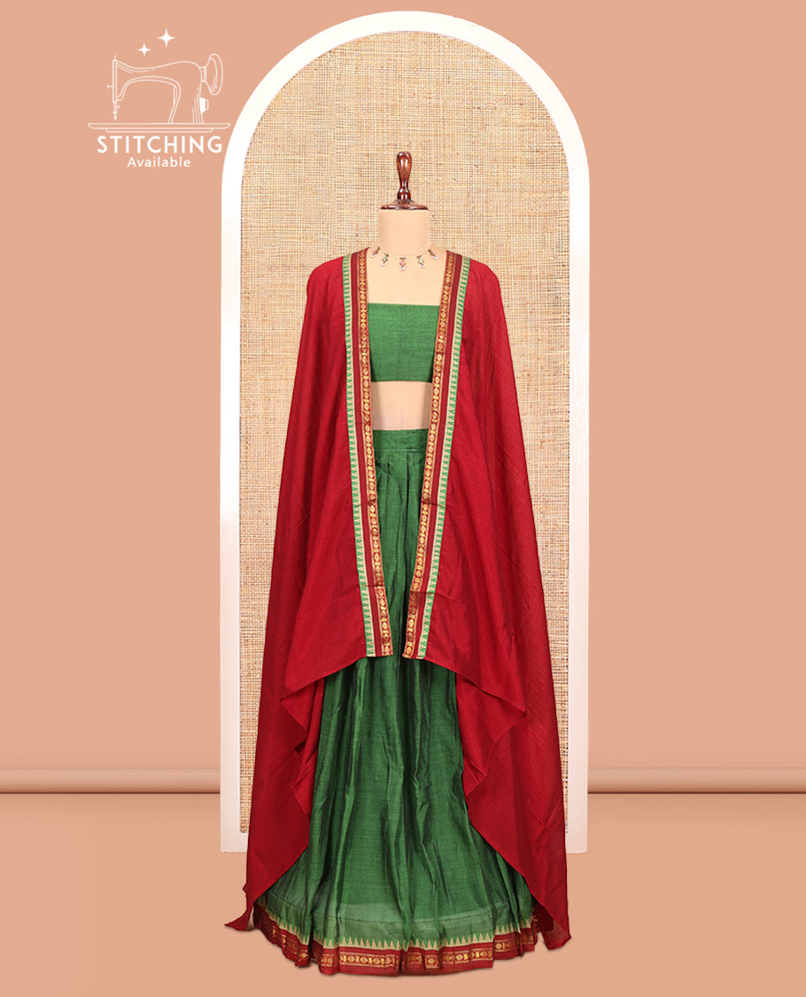 Green Mercerised Cotton Half-Saree