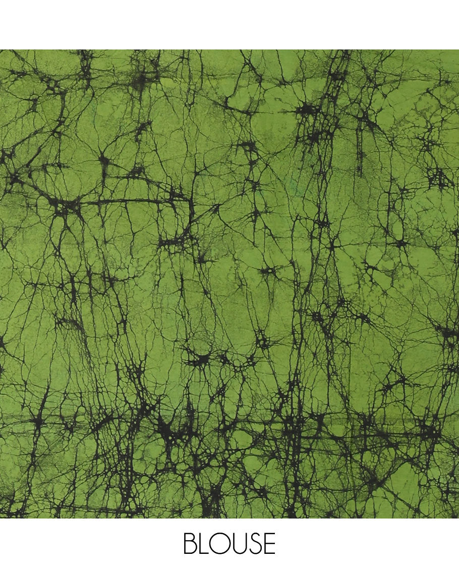 Borderless black green chess theme batik printed mul cotton saree with contrast leheriya striped pallu, and a contrast batik printed blouse