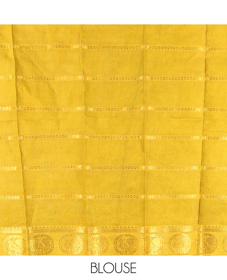 Maroon Sungudi Cotton Saree, Detailed with Zari Checks on Its Body, Complemented by a Contrast Traditional Zari Border of Big Peacocks, Zari-Striped Pallu, and Paired with a Contrast Blouse