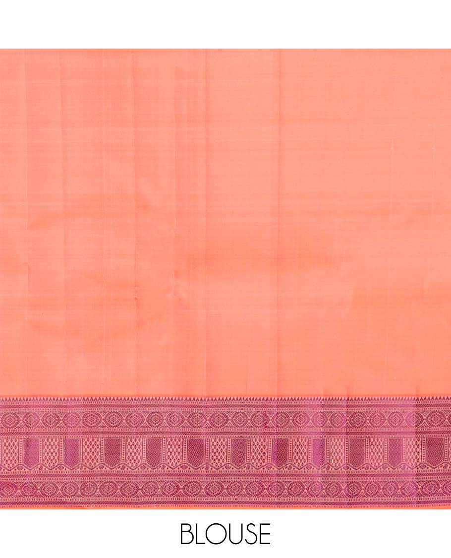 White Kanchipuram Silk Saree, Mesmerized with Mayil-Thread Buttas, Complemented by a Contrast Traditional Thread Woven Border, Jaal Pallu, and a Contrast Blouse