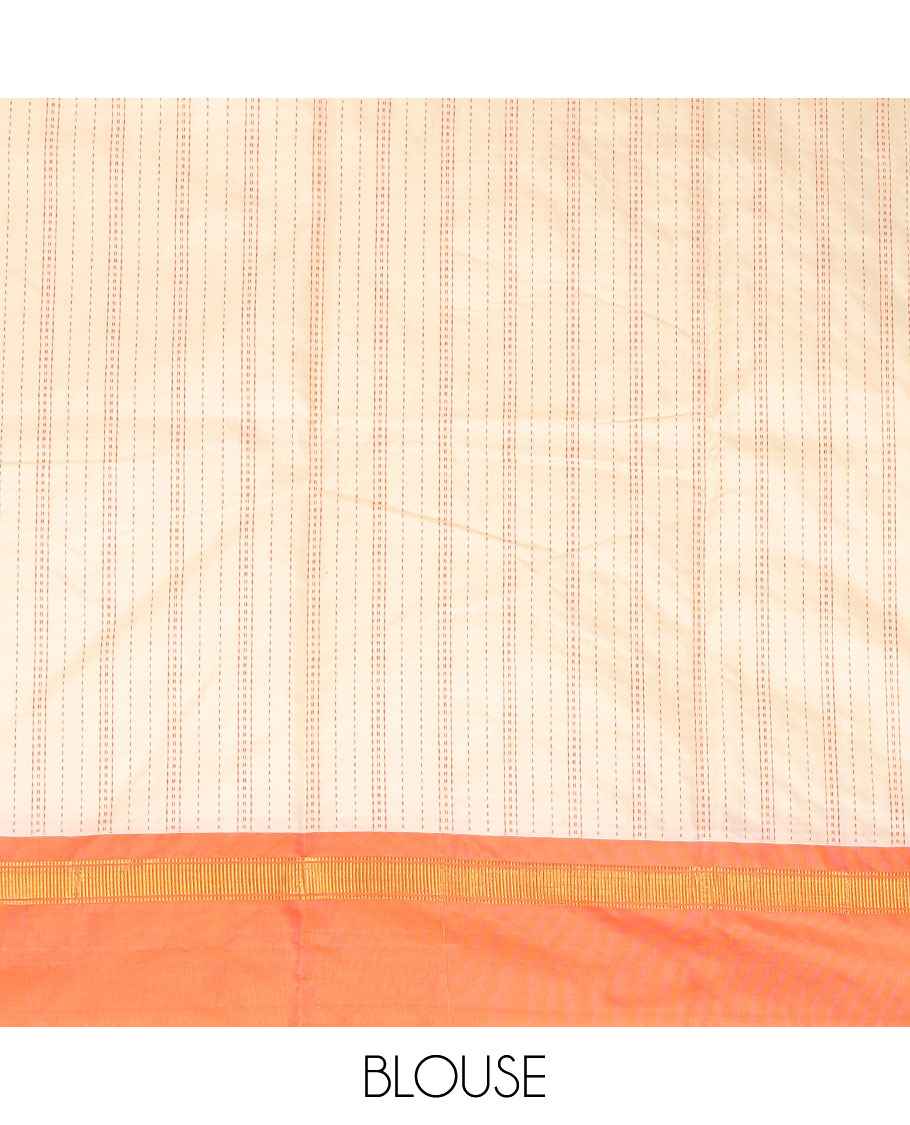 White striped gift saree with contrast zari design & geometric design pallu