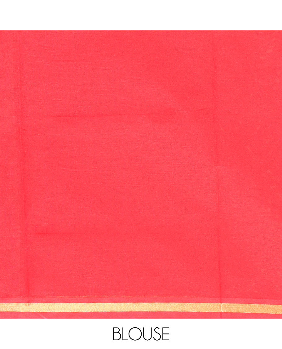 Red Plain Poly Cotton Saree