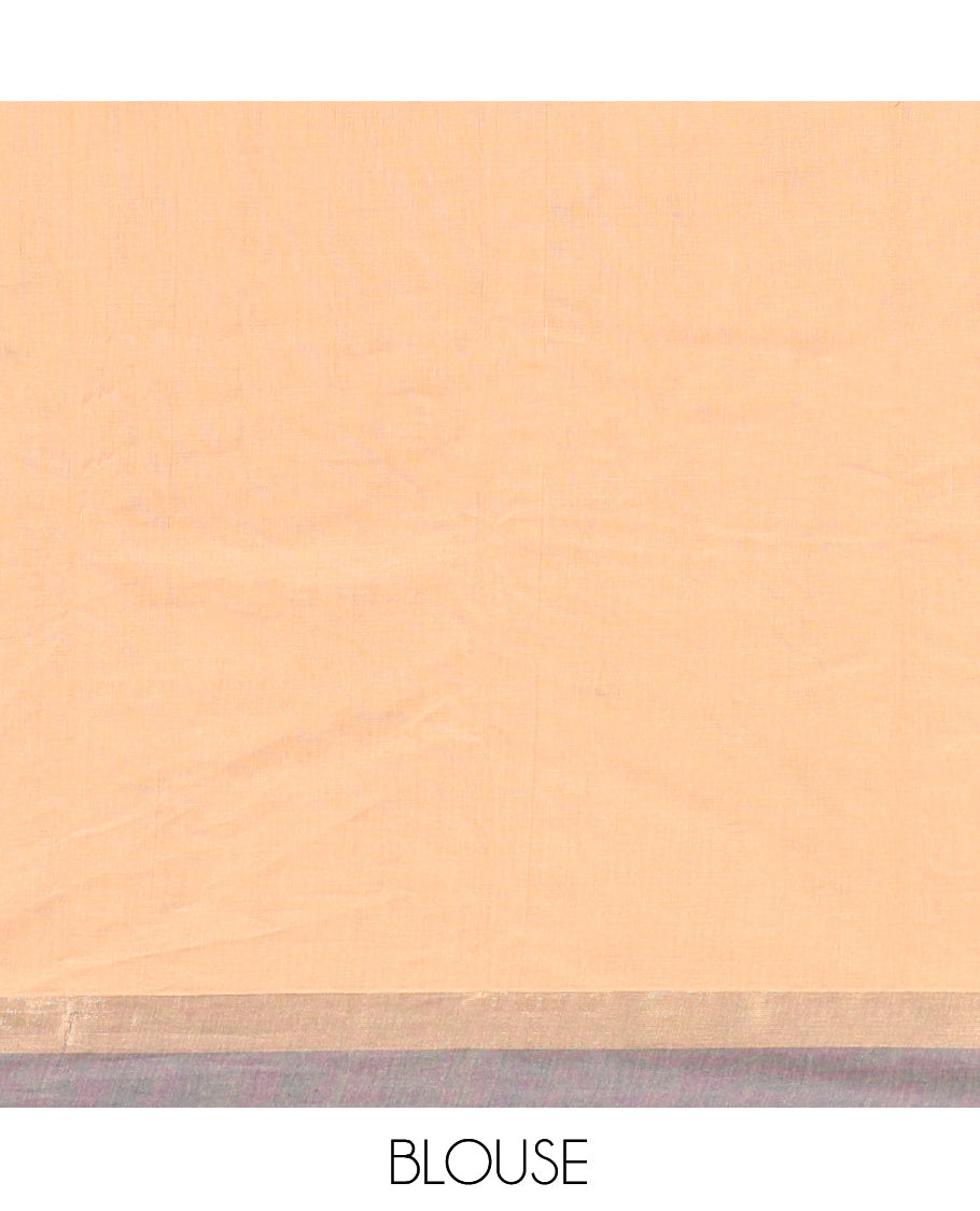 Sandal Kanchi Cotton Saree, Elevated with Geometric Design on Its Body, Complemented by a Contrast Border, Pallu of Flower Designs, and a Matching Blouse