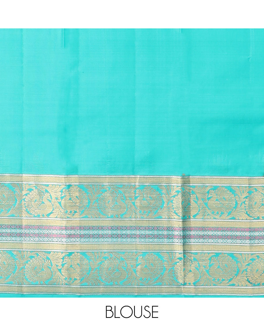 Blue manga butta silk saree with contrast korvai zari design border & intricate zari design pallu