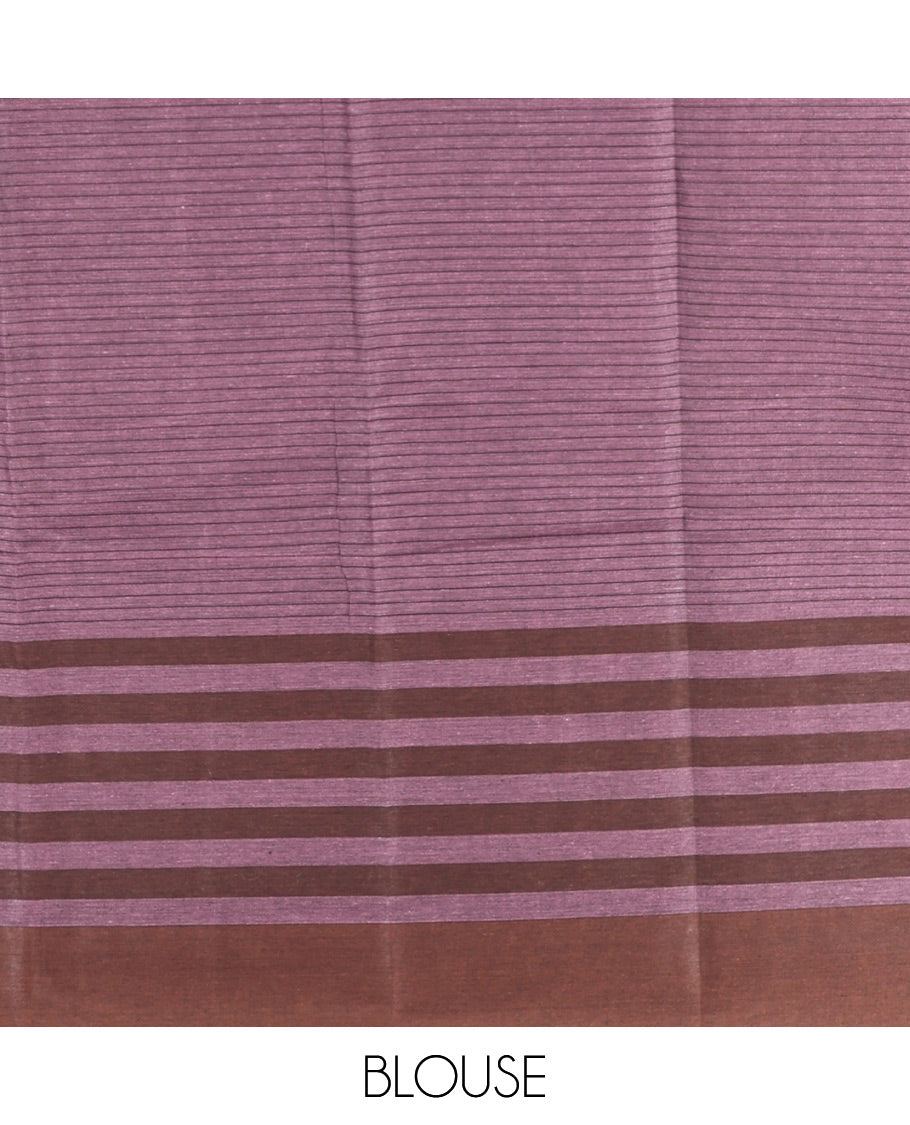 Brown Striped Andhra Cotton Saree, a Contrast Border, Striped Pallu, and a Matching Blouse