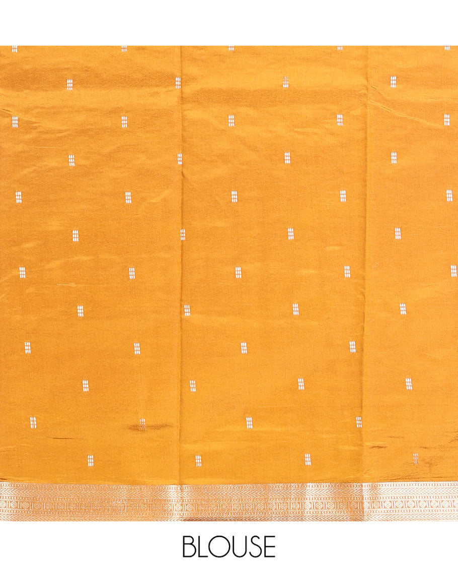 Lavender Dupion Silk Saree, Ornamented with Zari Stripes, Highlighted by a Traditional Zari Design Border, Contrast Pallu of Geometric Design, and a Contrast Blouse