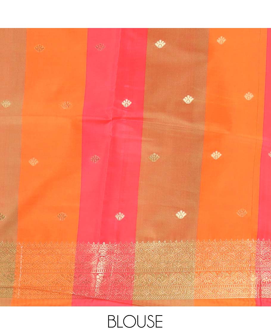 Multi-Color Palum Pazhamum Checked Fancy Soft Silk Saree, Decked Up with Zari Buttas, a Zari Border, Rich Pallu, a Matching Blouse
