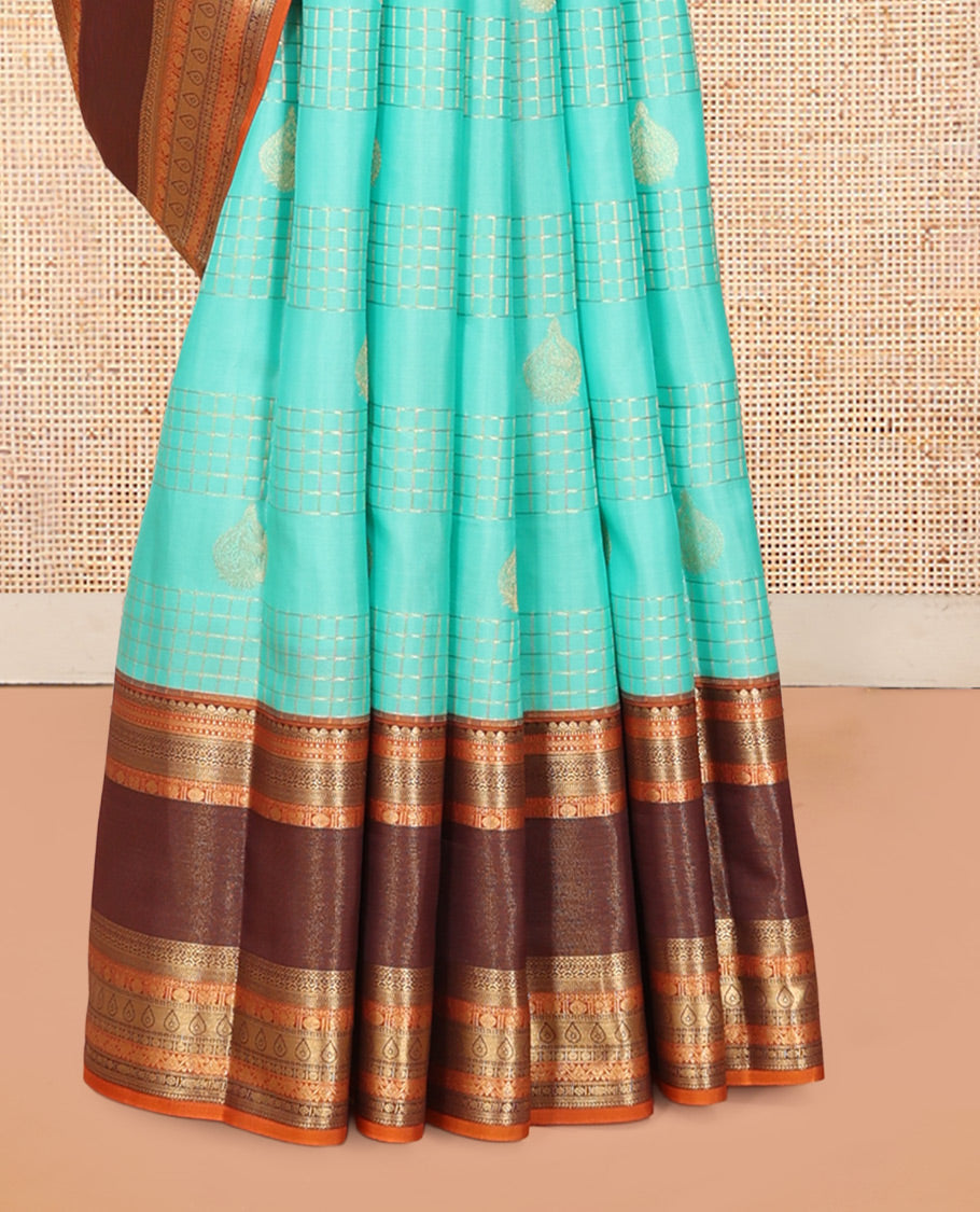 Blue Butta Enclosed Checks Vasundhara Lite Silk Mix Saree, a Contrast Traditional Border, Contrast Blouse