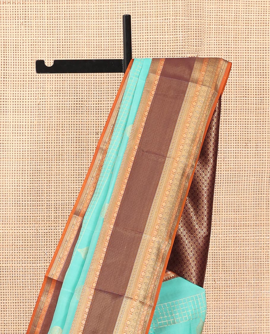Blue Butta Enclosed Checks Vasundhara Lite Silk Mix Saree, a Contrast Traditional Border, Contrast Blouse