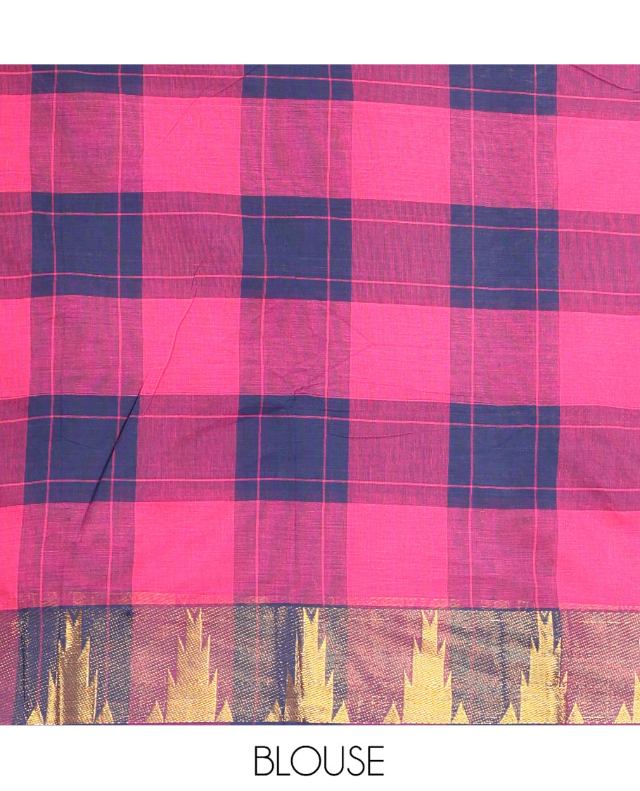 Rani Pink-Navy Blue Chettinad Cotton Half-Saree