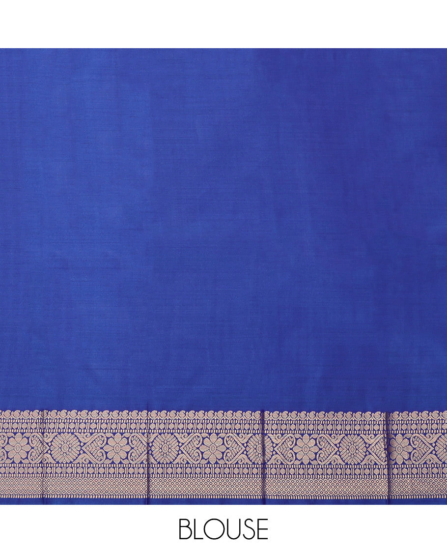 Ink Blue Budget Silk Saree, Spotlighted with Zari Buttas, Highlighted by a Traditional Zari Border, Intricate Pallu, and Matching Blouse