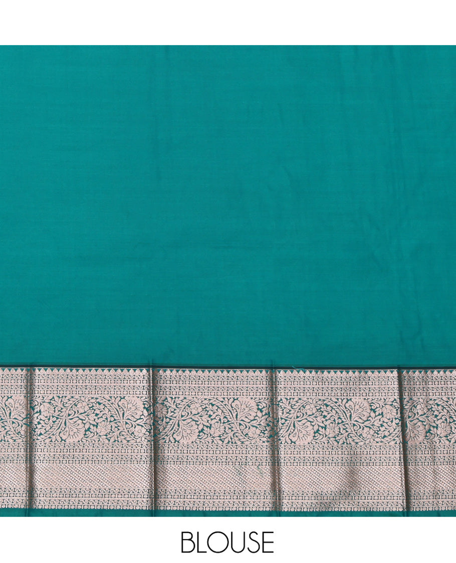 Blue Budget Silk Saree, Sparsely Threaded with Zari Buttas, Complemented by a Contrast Traditional Zari Border, Grand Pallu, and Contrast Blouse