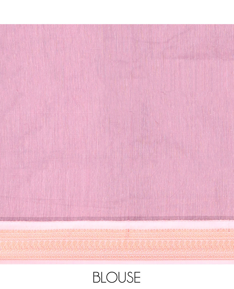 Purple Kalyani Cotton Saree, Woven with Buttas, Complemented by a Contrast Traditional Border, Traditional Pallu, and a Contrast Blouse