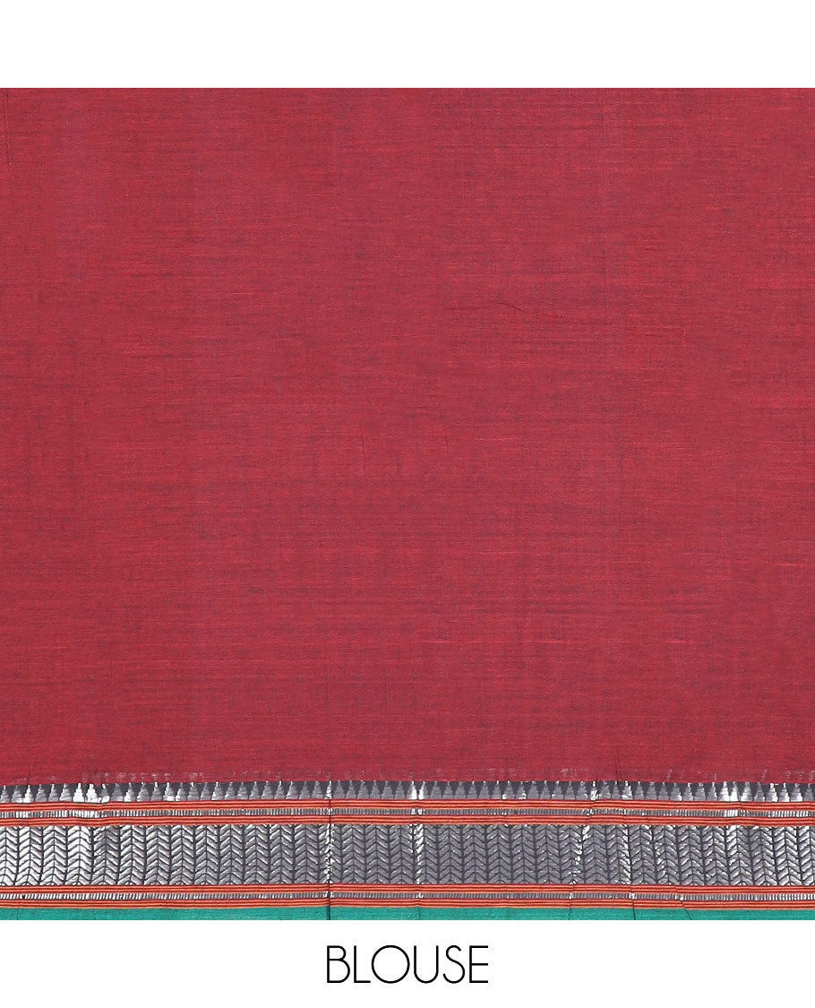 Maroon cotton half saree with contrast zari design border, zari design blouse & plain, zari design border dhavani