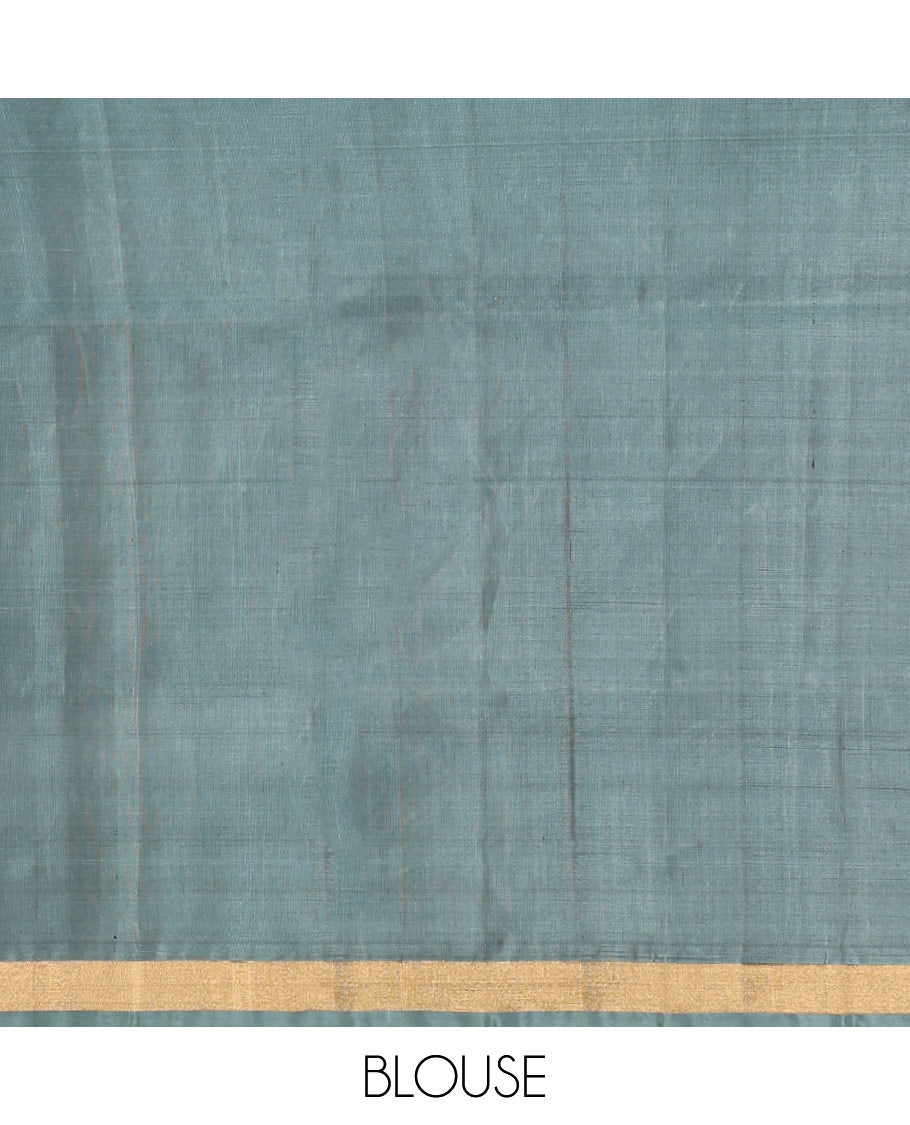 Sandal Mayuri Soft Silk Saree, Sparsely Threaded with Buttas, Contrast Zari Buttas Border, and a Pallu Features Intricate Designs and Contrast Blouse