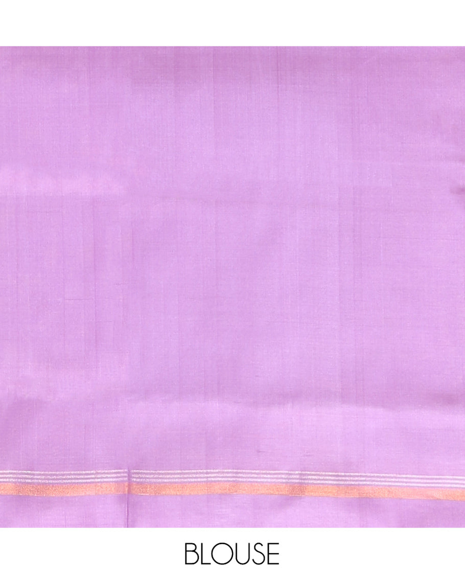 Lavender Plain Uppada Silk Saree, Complemented by a Plain Border, Zari Pallu, and a Matching Blouse