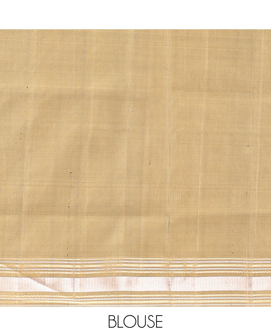 Brown striped, floral motifs mayuri soft silk saree with self striped border & floral design pallu