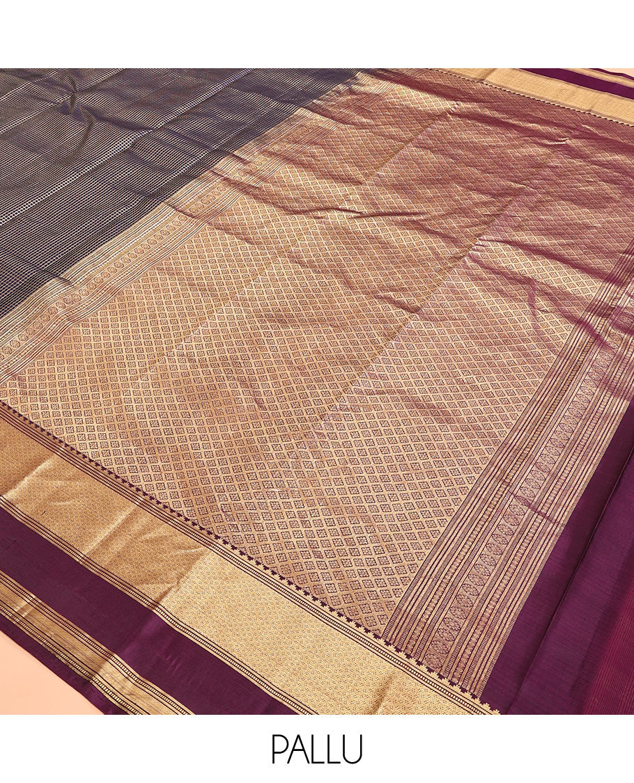 Blue Vasundhara Silk Saree, Highlighted by Zari Checks, Contrast Rettai Pettu Thazampoo Rekku Border, Grand Jaal Pallu, and a Contrast Blouse