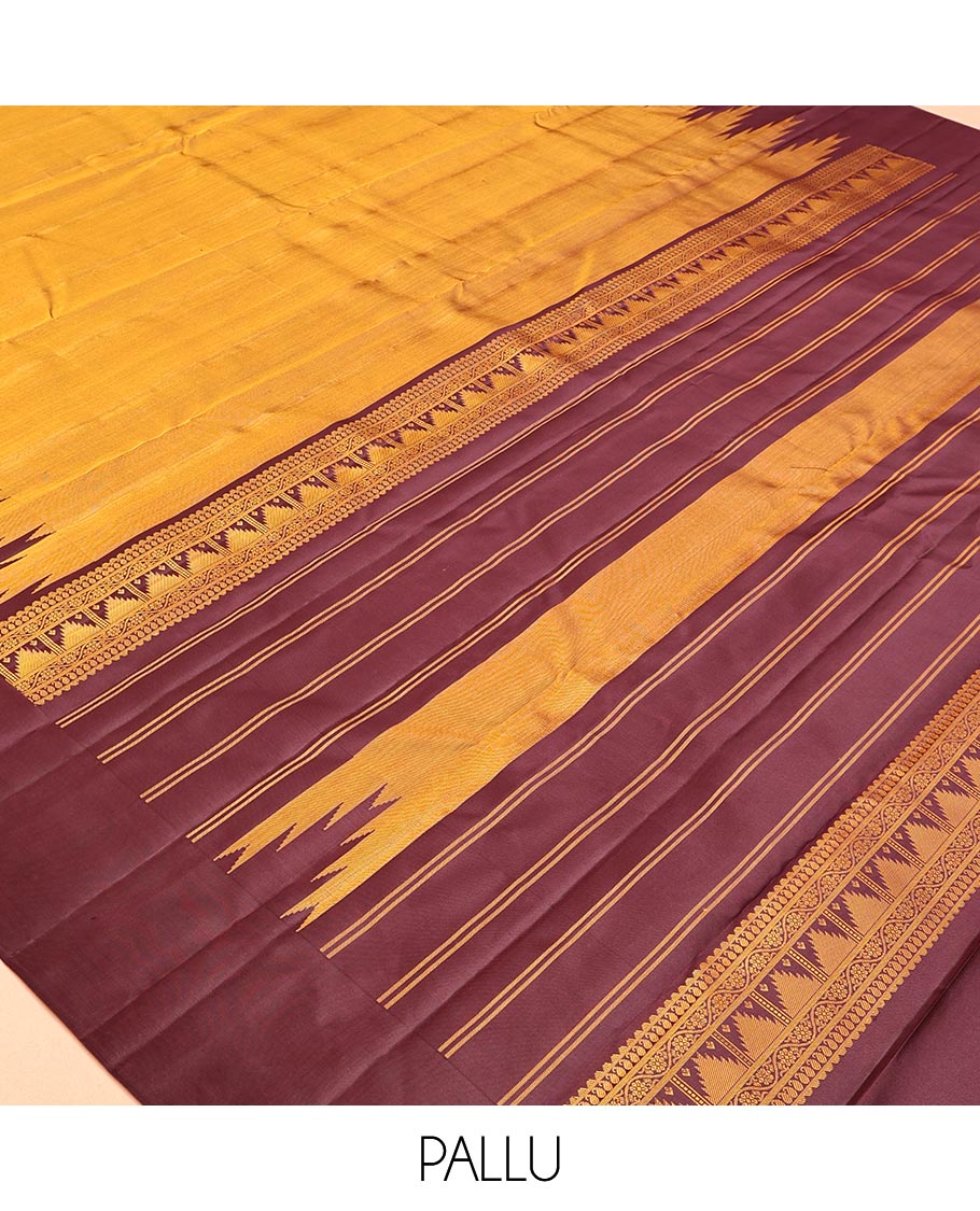 Mustard Golden-Chocolate Brown Plain Vasundhara Silk Saree