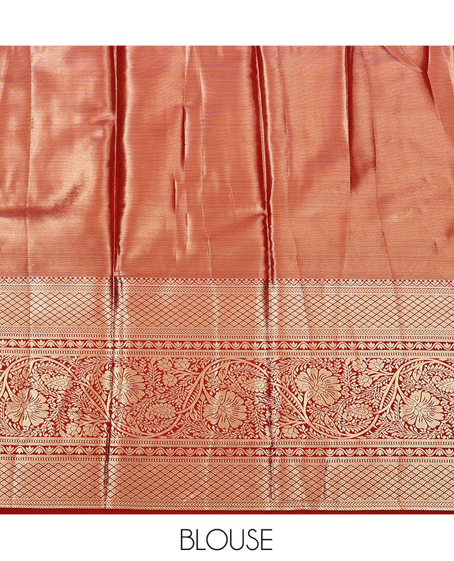 Yellow Art Silk Half-Saree, Gleamed Up with Jacquard Design, Contrast Traditional Zari Border, Paired with a Contrast Jacquard Blouse, and an Intricate Dhavani