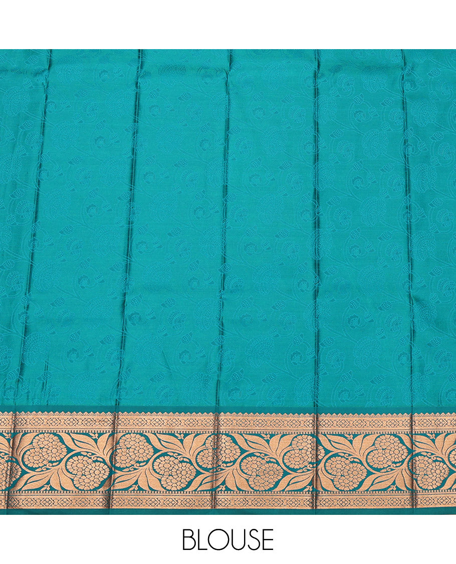 Brown Budget Silk Saree, Enthralled with Floral Jacquard, Complemented by Contrast Traditional Zari Border, Jaal Pallu, and a Contrast Blouse