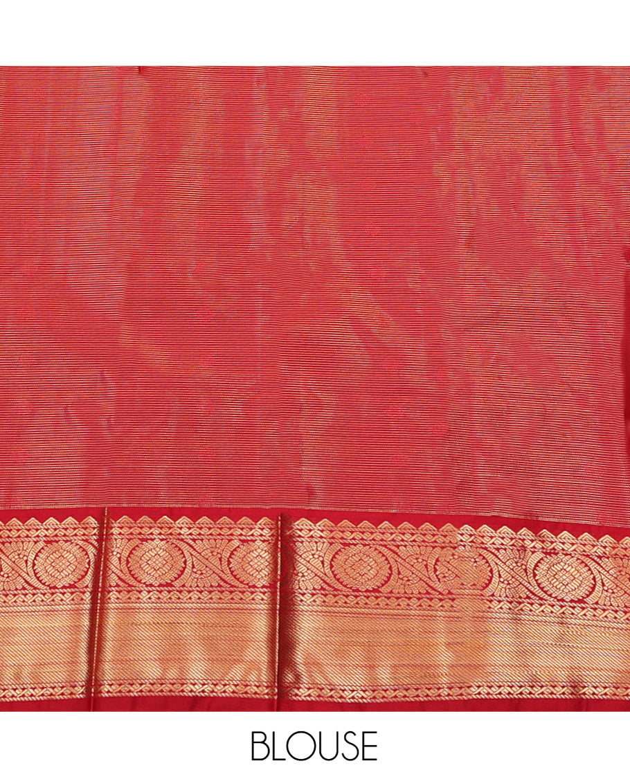 Blue Budget Silk Saree, Woven with Peacock and Chakram Buttas on Its Body, Complemented by a Contrast Traditional Zari Design Border, Grand Jaal Pallu, and Paired with a Contrast Blouse