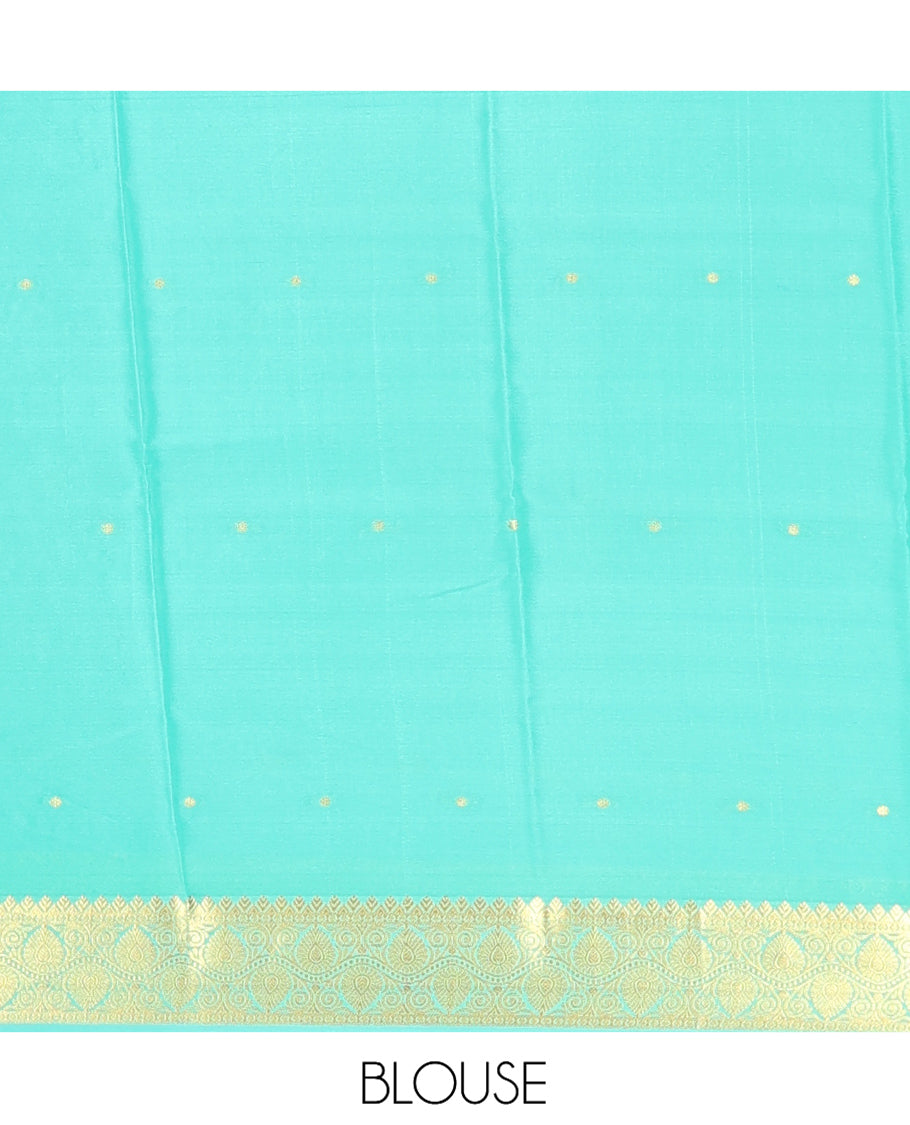 Pink Zari Buttas Mysore Silk Saree, Complemented by a Contrast Traditional Zari Border, Zari Design Pallu, and a Contrast Blouse