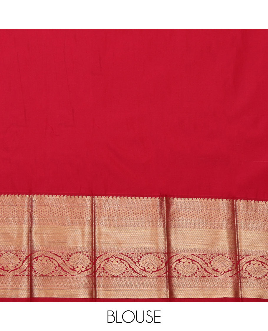 Sandal Budget Silk Saree, Sparsely Woven with Zari Buttas, Complemented by a Contrast Traditional Zari Border, Grand Pallu, and a Contrast Blouse