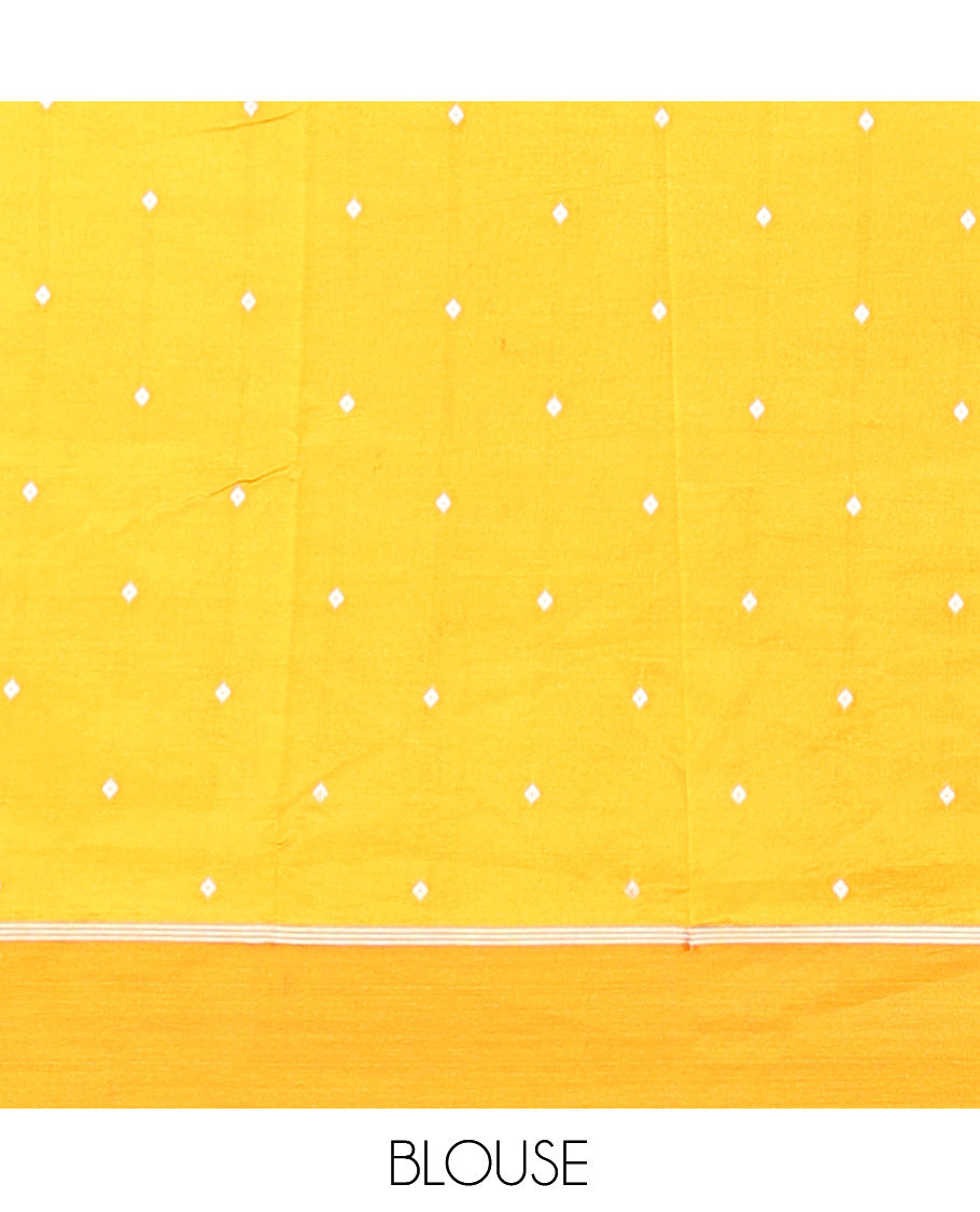 Green Satin Silk Saree, Adorned with Buttas and Stripes, Complemented by a Contrast Elephant Motif Border, Grand Jaal Pallu, and a Contrast Blouse