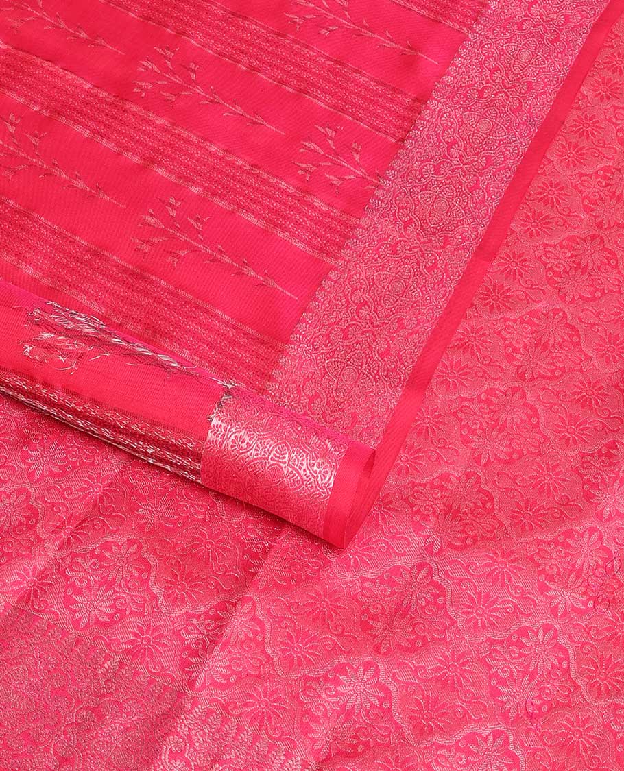 Red floral design vasundhara elite silk saree with self intricate zari design border & floral design pallu