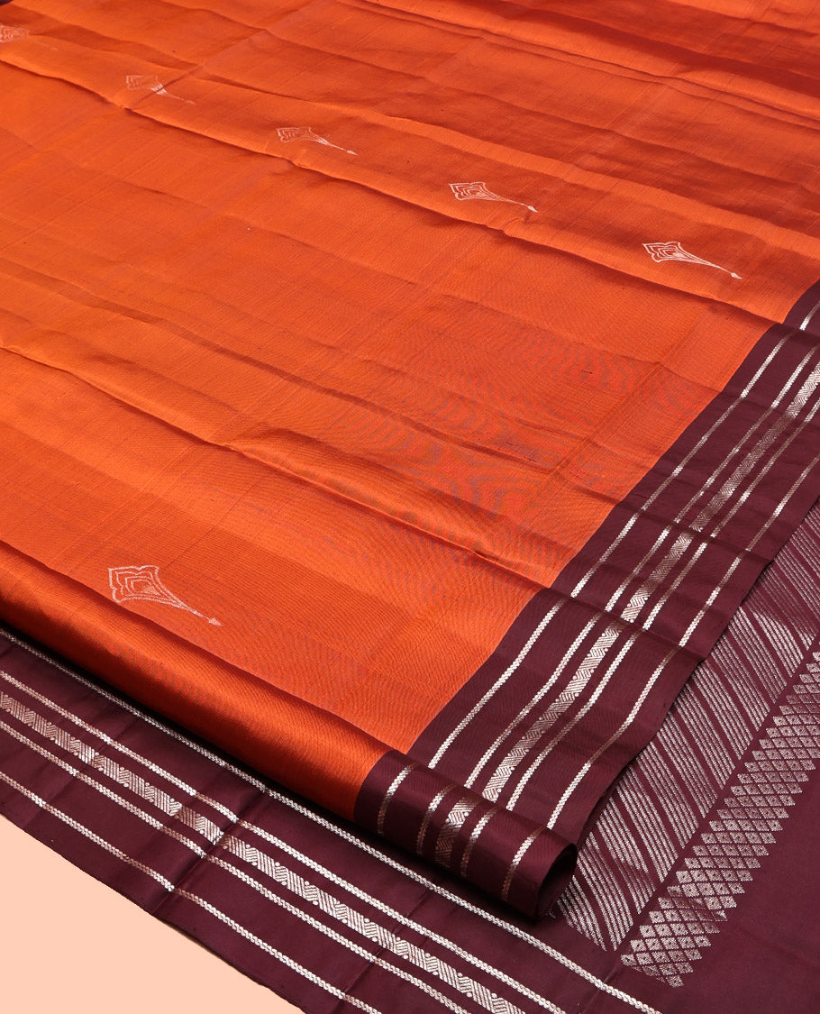 Orange Mayuri Soft Silk Saree, Crafted with Zari Buttas, Complemented by a Contrast Traditional Border, Pallu of Zari Stripes, and Contrast Blouse