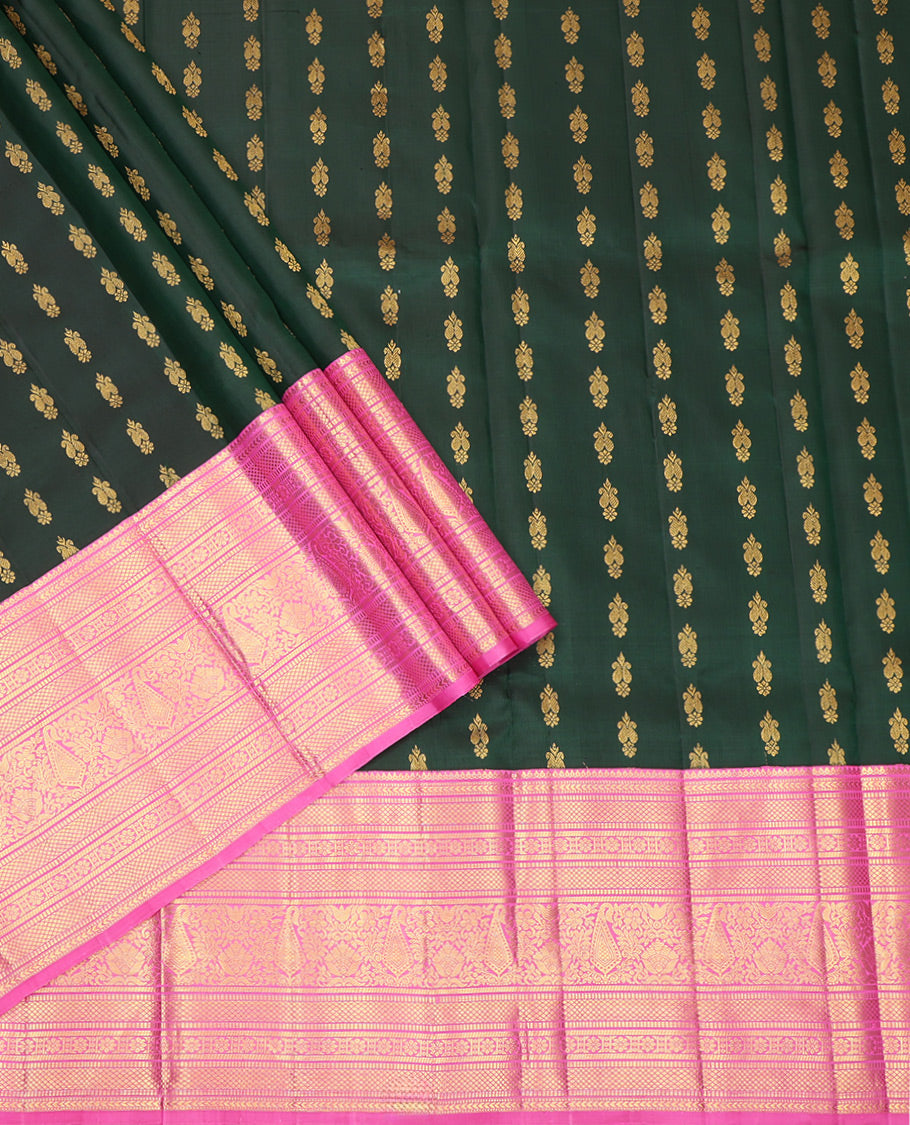 Green Pure Silk Navarathna Pavadai Material Set