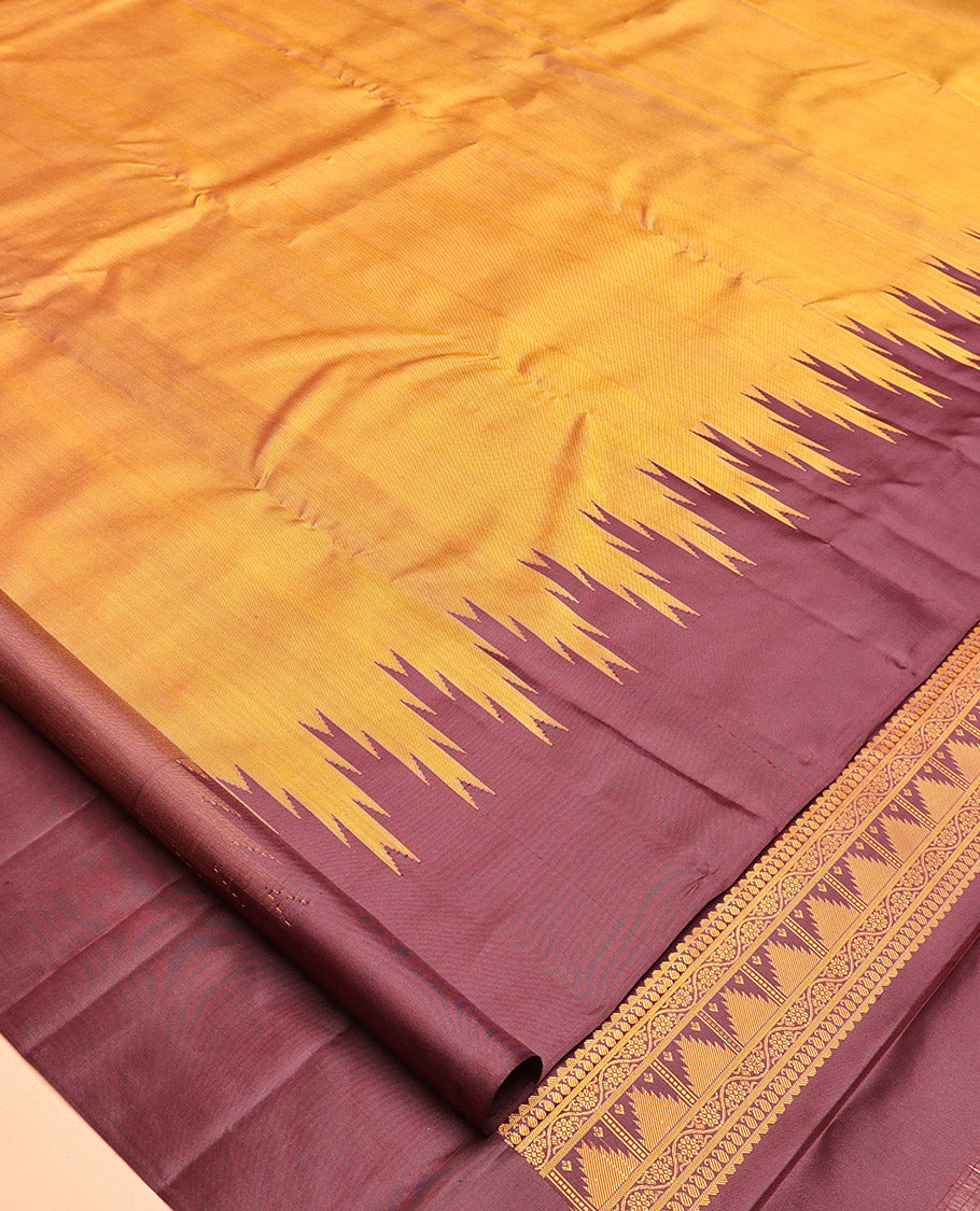 Mustard Golden-Chocolate Brown Plain Vasundhara Silk Saree