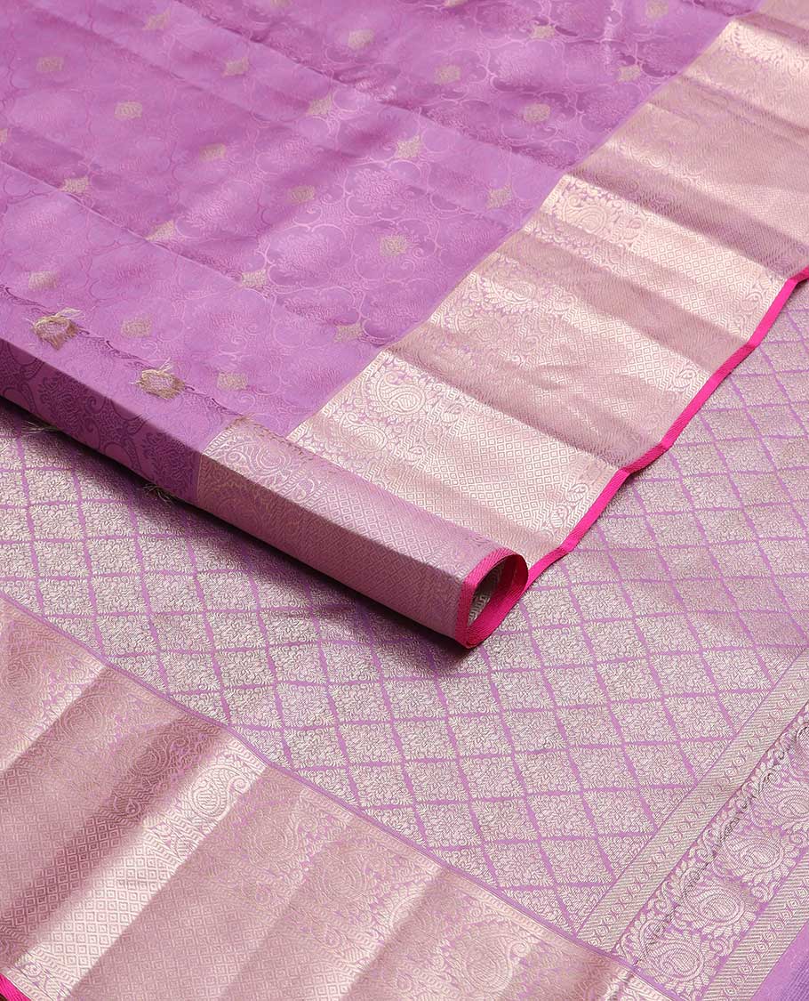 lavender floral jacquard kancheepuram silk saree with self floral design border & jaal design pallu