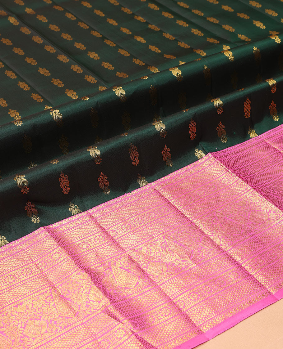 Green Pure Silk Navarathna Pavadai Material Set