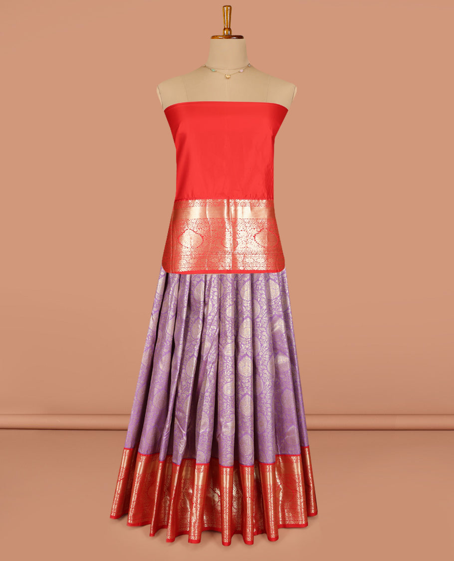 Lavender Art Silk Pavadai Material, Spotlighted with Jacquard Design, Contrast Traditional Zari Design Border, and a Contrast Blouse