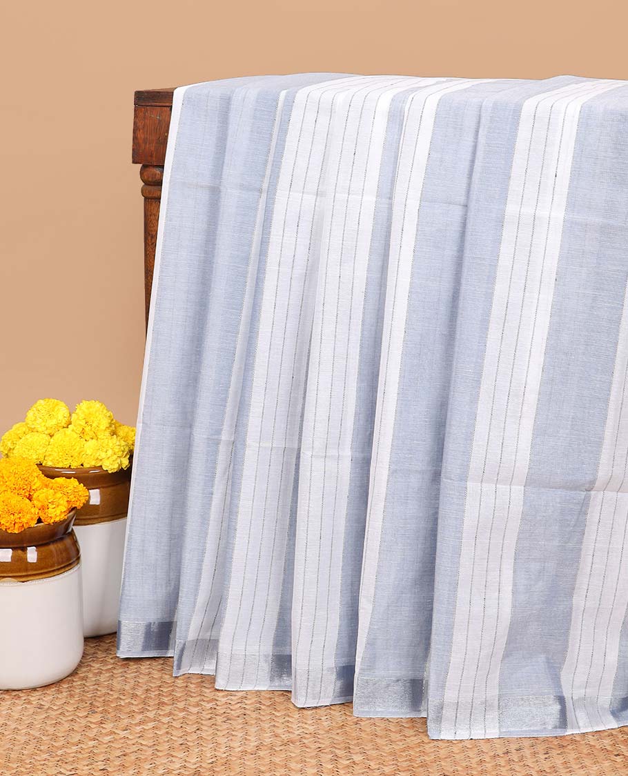 Borderless grey vertical striped jute cotton saree with striped pallu